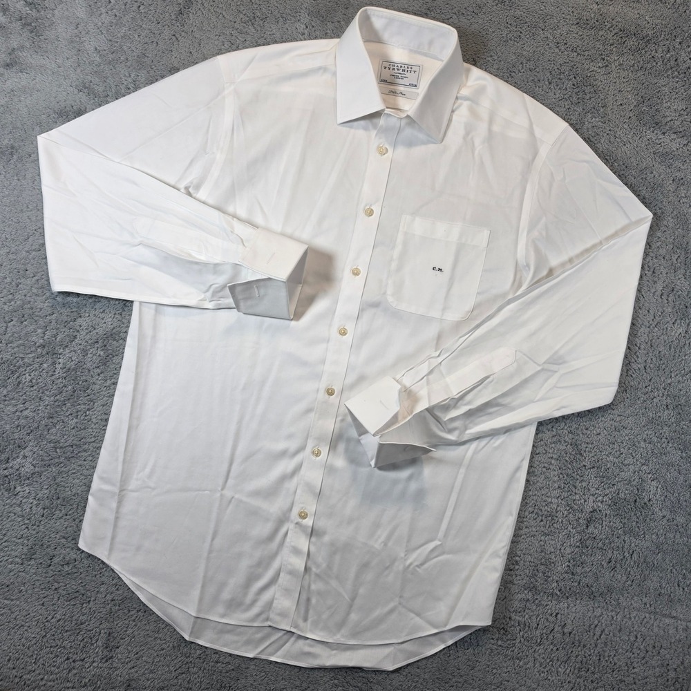 Charles Tyrwhitt Dress Shirt Men 16/36 White Slim Fit Non Iron French Cuff Twill - Picture 4 of 8